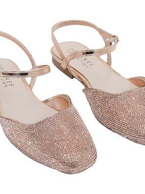 Journee Collection Nysha Rhinestone Ankle Strap Flats Bronze US 9.5 narrow
